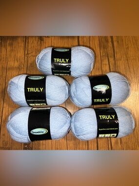 5 NWT Skeins Sensations TRULY Superfine Wool Blend Yarn - Truly Light Blue Color